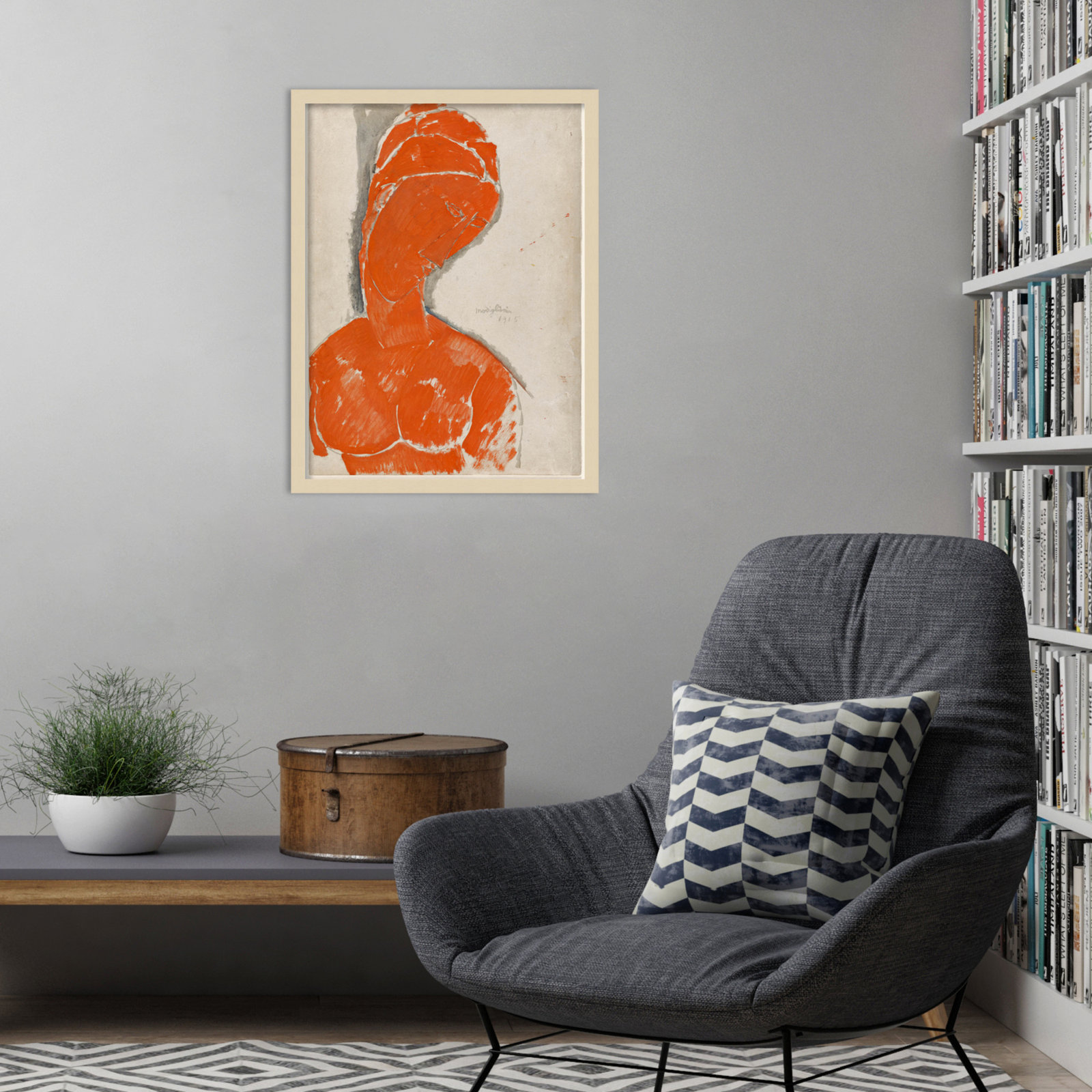 Female Bust in Red by Amedeo Modigliani Wood Framed Wall Art Print, Brown, 25" H x 19" W