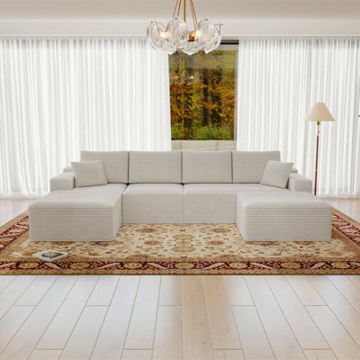 131.9*70.8"Modular Sectional Sofa Seat,Upholstered Compressed Couch For Living Room,Bedroom,Apartment,No Assembly Required,4 PC Free Combination,Plush Corduroy Fabric