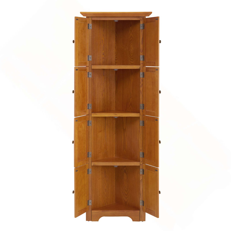 4-Tier 72-Inch Farmhouse Corner Kitchen Pantry Storage Bathroom Cabinet With 8 Doors & Shelves For Bathroom, Living Room, Kitchen