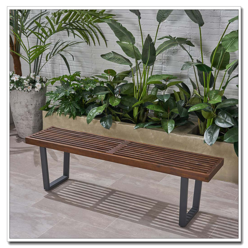 Banc d'extérieur en bois massif, Brun / Noir
