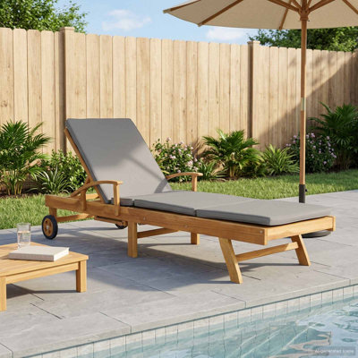 195cm Long Teak Sun Lounger