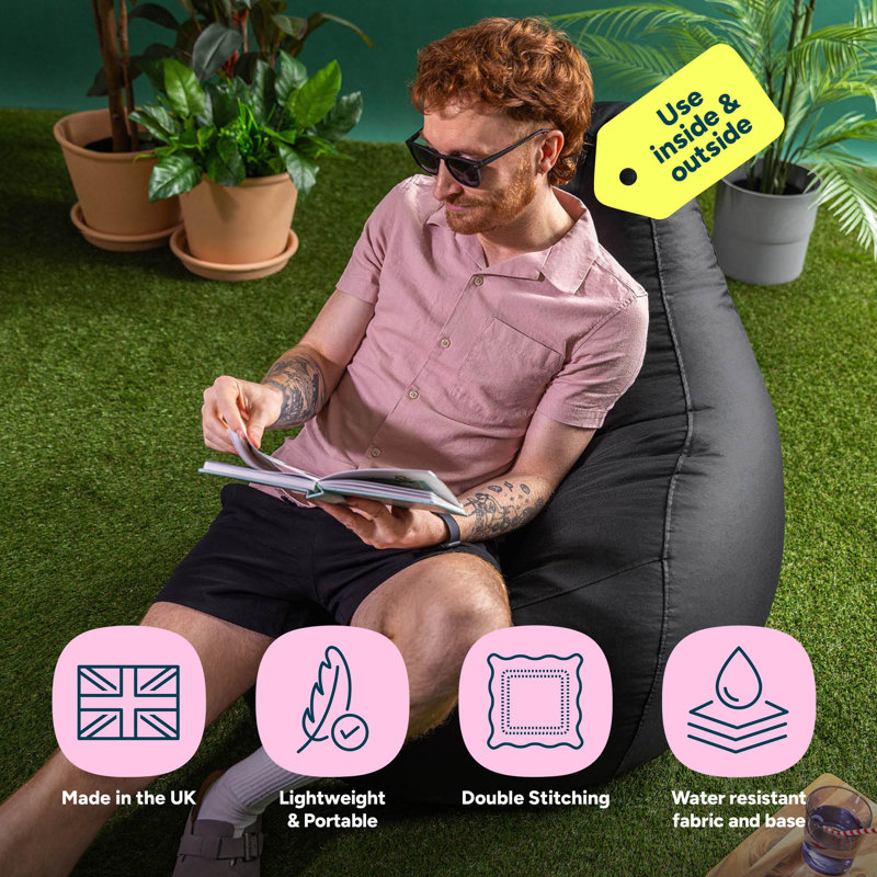 Kids Highback, Gamer Indoor-Outdoor Bean Bag, Black