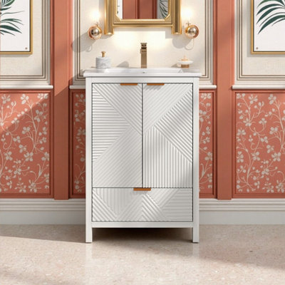 Meuble-lavabo autoportant 24 po avec lavabo et tiroir de rangement à un trou inclus