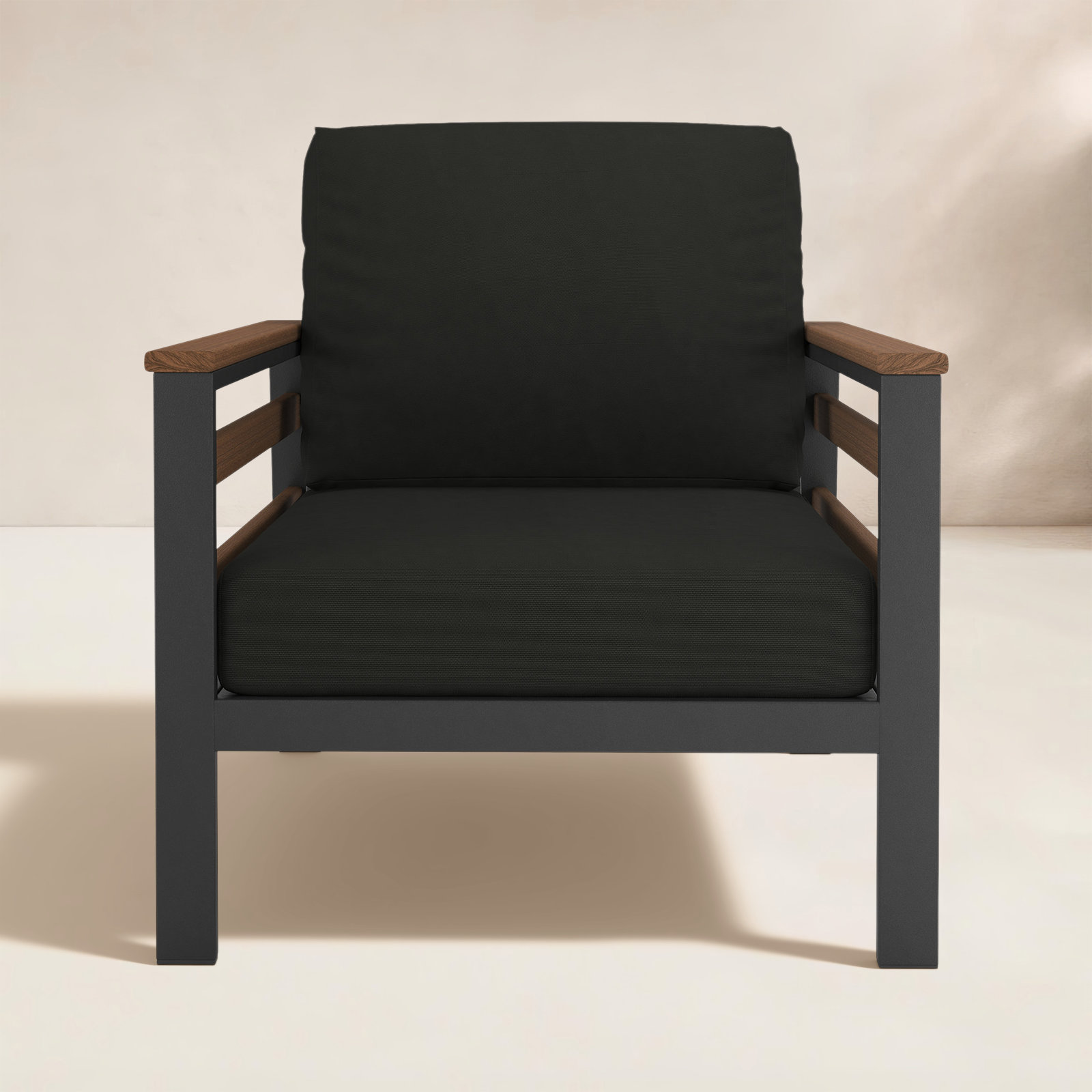 Townsend Patio Chair with Sunbrella® Cushions, Canvas Black Sunbrella® Canvas, Brown/Dark Gray