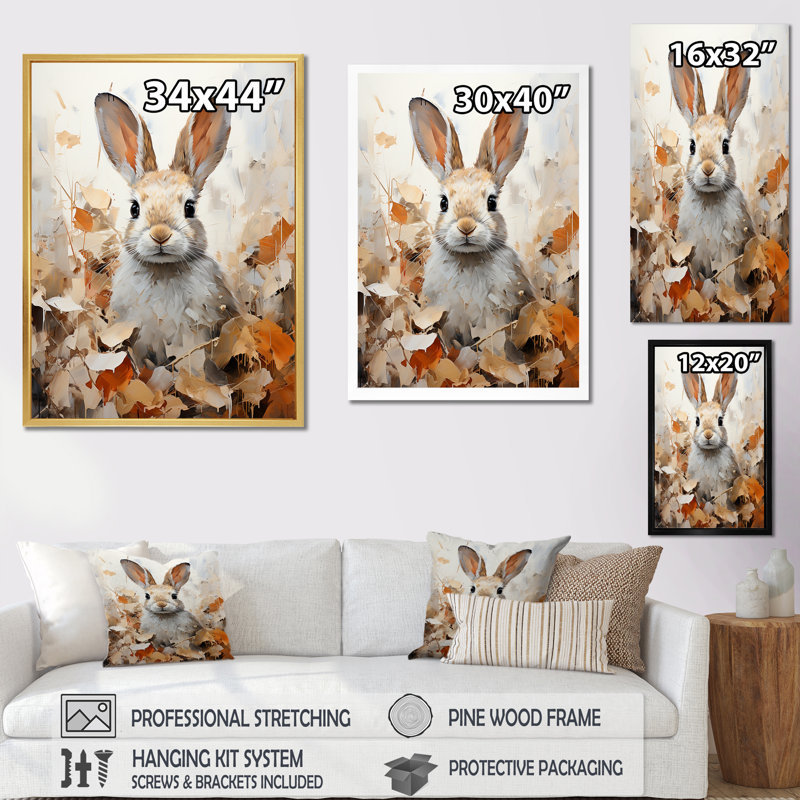 Impression sur toile Bunnys Curious Foliage Charm, H 40 po x l 30 po x P 1,5 po, Cadre flottant doré