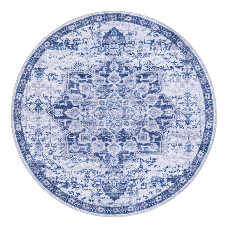 Matsumura Oriental Gray/Blue Area Rug, Round 3'3"