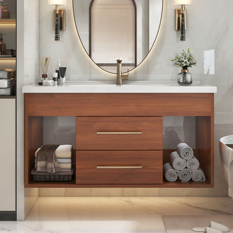 Meuble-lavabo simple 35,4 po avec lavabo encastré en céramique intégré