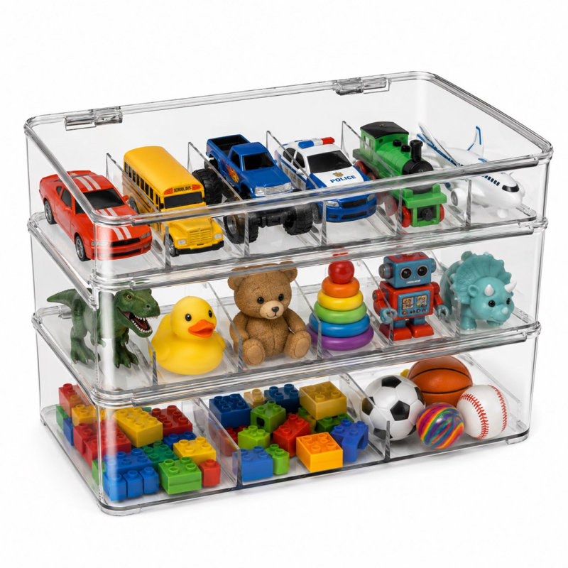 Sorbus 3 Pack Plastic Stackable Organizers for Bathroom, Drawer, Under Sink, Shelves or Cabinets - 5 Sections Storage Bins with Hinged Lid for Sorting Jewelry, Legos, Small Toys, Markers, Action Figures