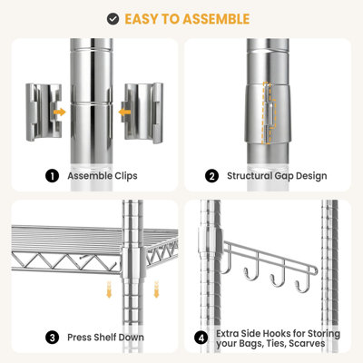 Heavy Duty Clothing Rack with 360° Lockable Wheels, 3 Tier Adjustable Shelves
