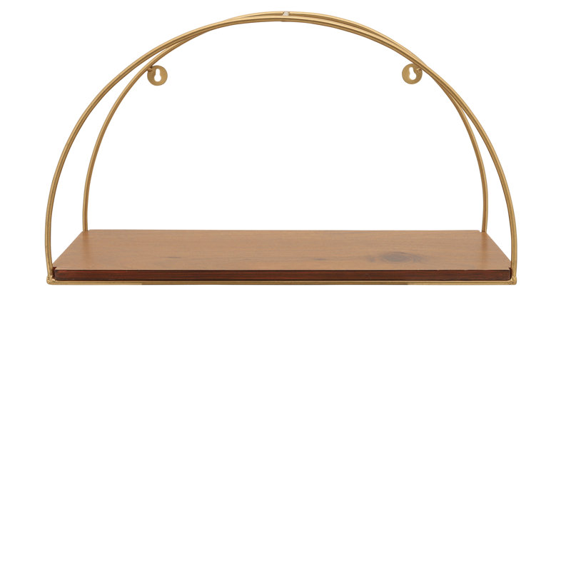Wall storage metal and acacia wood half-circle frame 18" brown and metallic gold finish for home office bedroom or living room boho decor set of 3