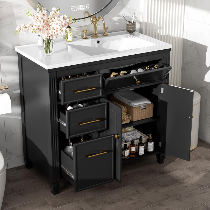 Meuble-lavabo sur pied 36 po avec lavabo, Noir