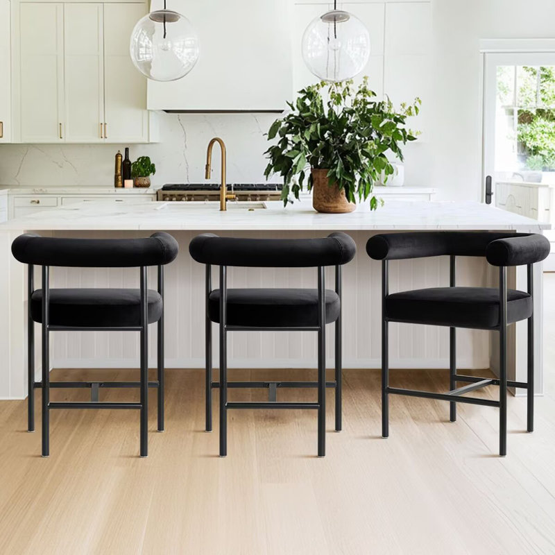 Tabouret de bar 24 po avec accoudoirs 24 po (ensemble de 3), Noir