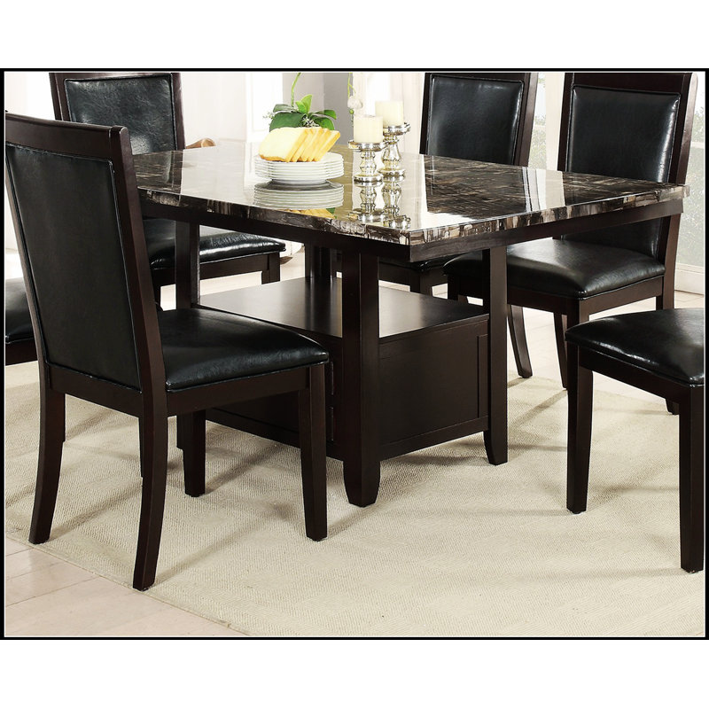 Table de salle à manger moderne à plateau en faux marbre avec base de rangement en bois de bouleau et panneau de fibres à densité moyenne pour la durabilité