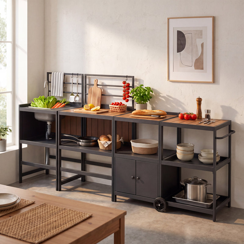 Comptoir de cuisine modulaire d'extérieur en aluminium avec coin - noir