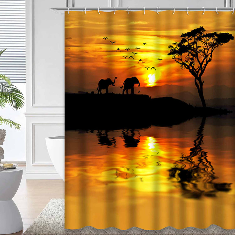 Rideau de douche avec 12 crochets Afrique, L 72 po x l 84 po