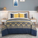 7-Piece Modern Pleated Stripe Embroidered Comforter Set with Sheets