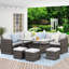7-Pieces PE Rattan Wicker Patio Dining Sectional Cusions Sofa Set With Cushions, Outdoor Dining-907494781