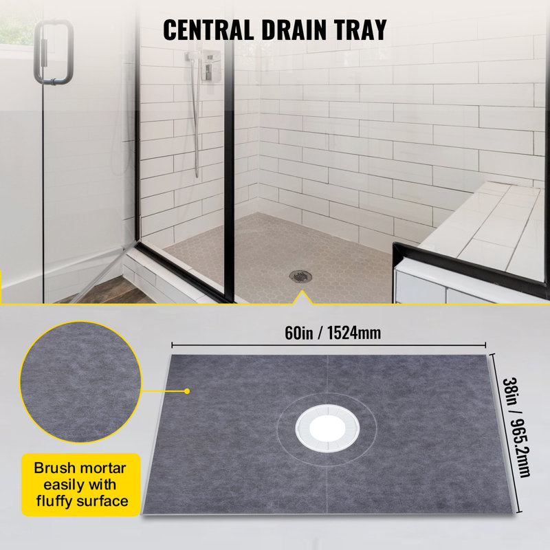 Shower Curb Kit, 38/"X60/" Watertight Shower Curb Overlay With 4/" ABS Central Bonding Flange, 4/" Stainless Steel Grate, 2 Cuttable Shower Curb And Trowel, Shower Pan Slope Sticks Fit For Bathr