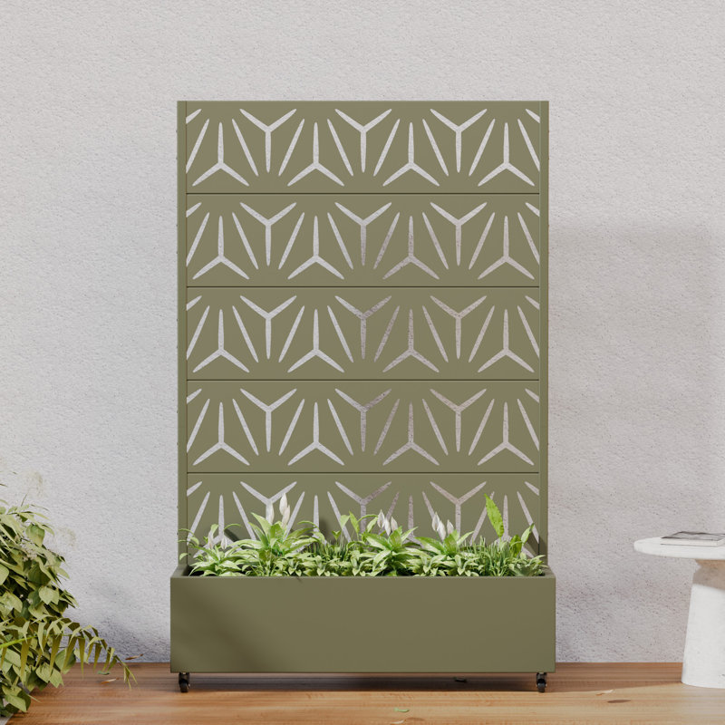 72" H x 47" W x 16" D Outdoor Metal Planter Box with Trellis Decor Raised Garden Bed with Lattice Panel and Wheels for Patio