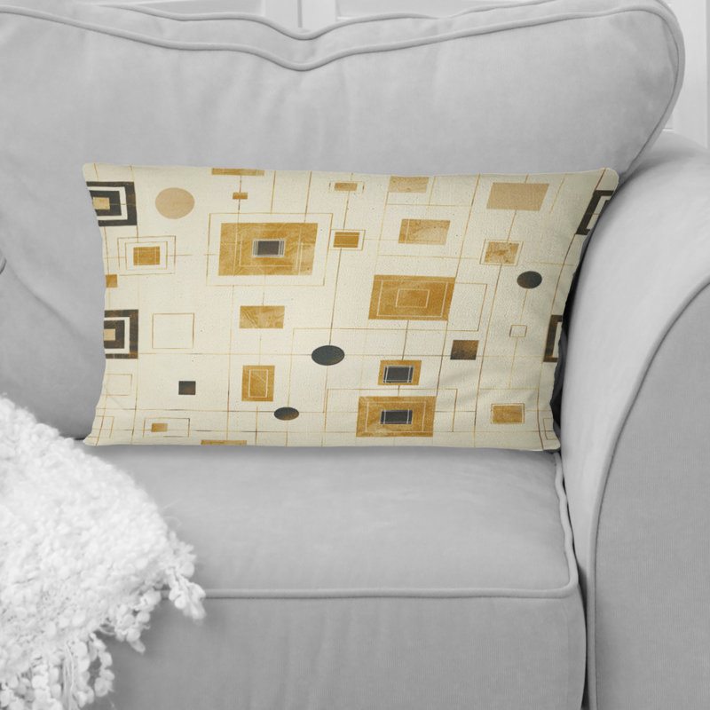 Ivoire noir formes géométriques Mid-Century - Coussin lombaire Mid-Century