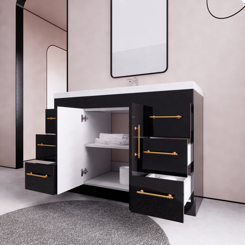 Ensemble de meuble-lavabo simple 48 po Maplesville, Noir lustré