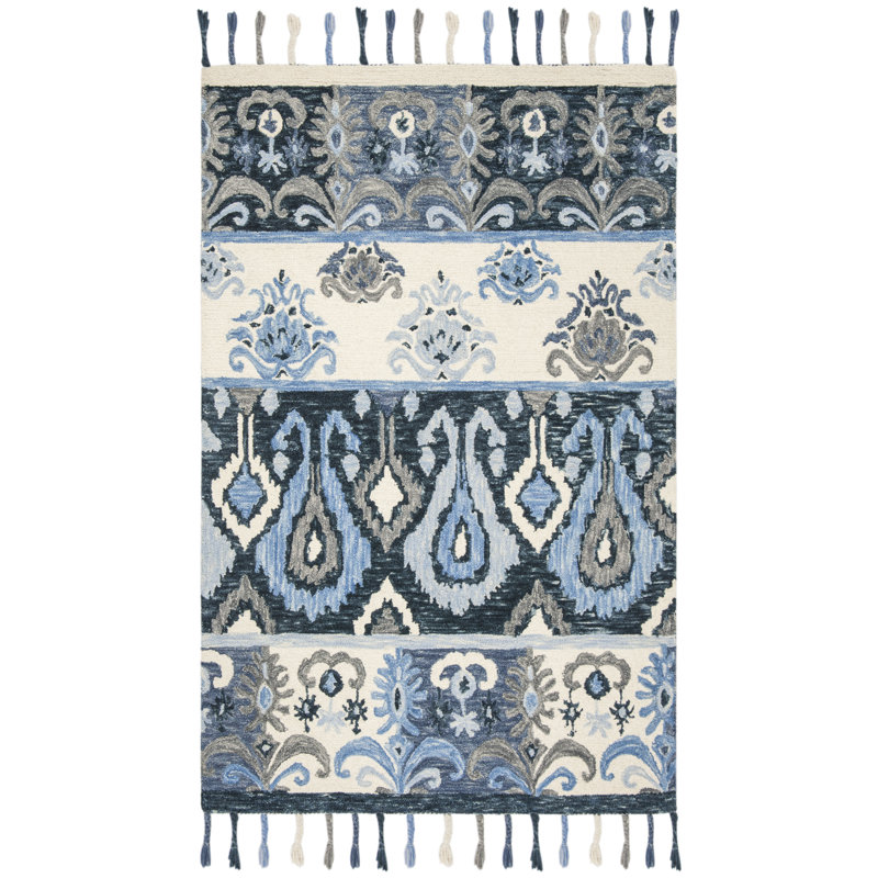 Tapis ikat en laine crocheté à la main Neueranven, Rectangle de 5 pi x 8 pi