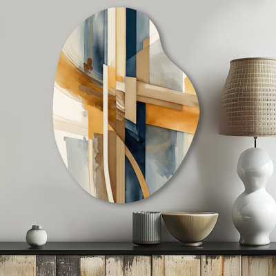 Modern Blue And Gold Abstract I - Abstract Transitional Pear Shape Asymmetric Metal Wall Art