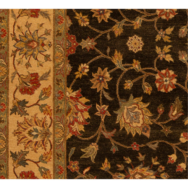 Tapis noir et crème noué à la main de haute qualité