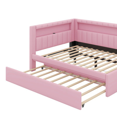 Full Platform Bed With USB Ports, LED Belt And Trundle