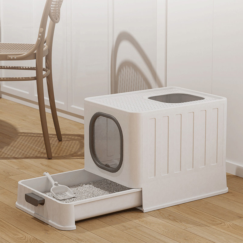 Waycross Plastic Standard Cat Litter Box with 2 Entry Doors, Grey