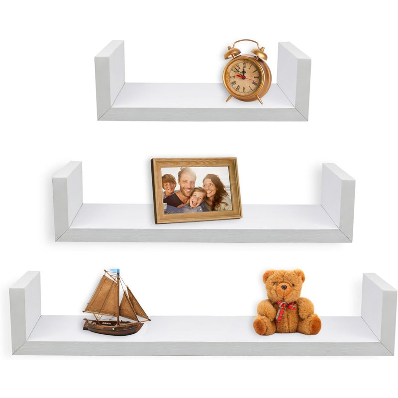 Set Of 3 Floating “U” Shelves, Easy-To-Assemble Floating Wall Mount Shelves For Bedrooms And Living Rooms, White