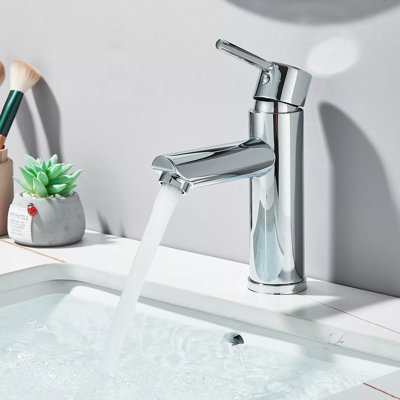 Brumley Modern Bathroom Tap Single Lever Waterfall Sink Faucet Chrome Mono Basin Mixer
