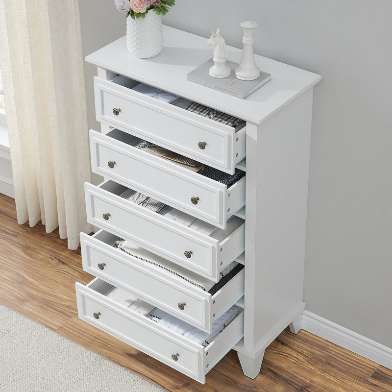 Commode 5 tiroirs Cailee, Blanc