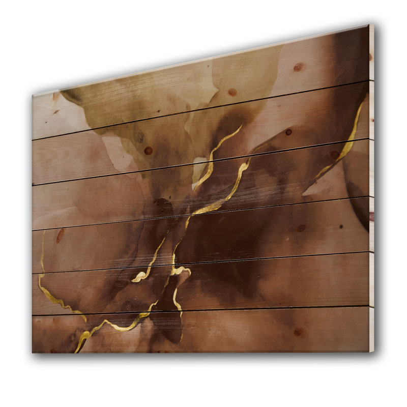 Aquarelle sur fond brun avec de l'or - reproduction d'art sur bois, H 12 po x l 20 po x p 1 po