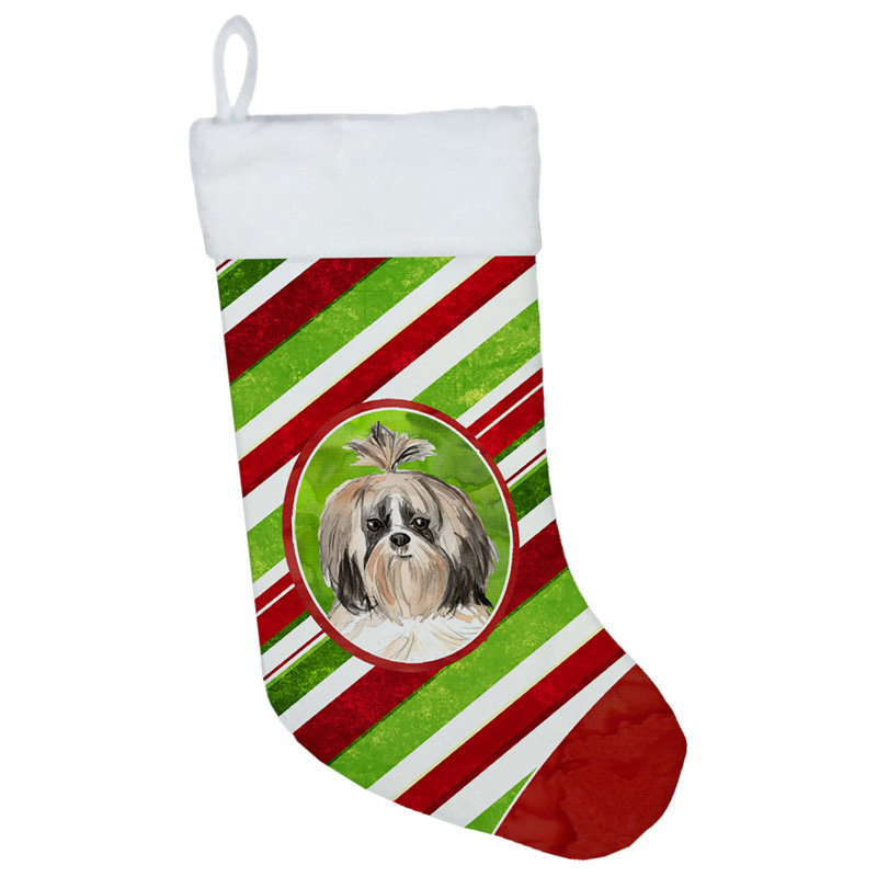 Chaussette de noël à rayures à sucre, Shih Tzu