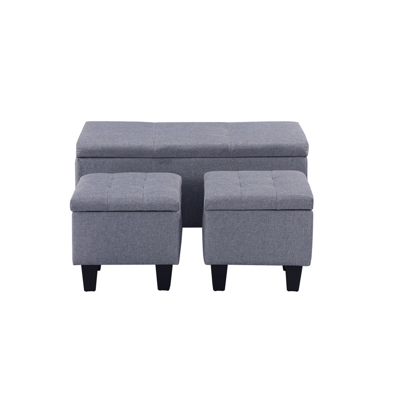 Grand ensemble de repose-pieds avec rangement, repose-pieds combiné 3 en 1, repose-pieds capitonné en lin pour le salon, le vestibule, le couloir et le soutien de la chambre à coucher 250 lb