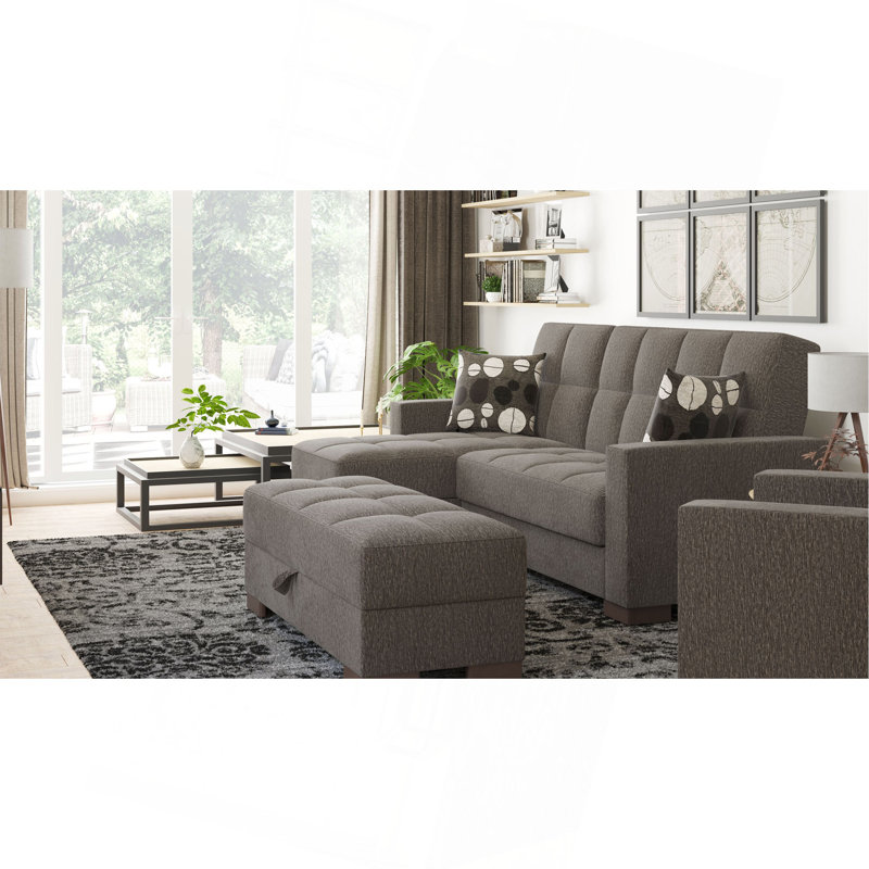 Collection Repose-pieds rembourré avec rangement (SEULEMENT OTTOMAN), Brun gris