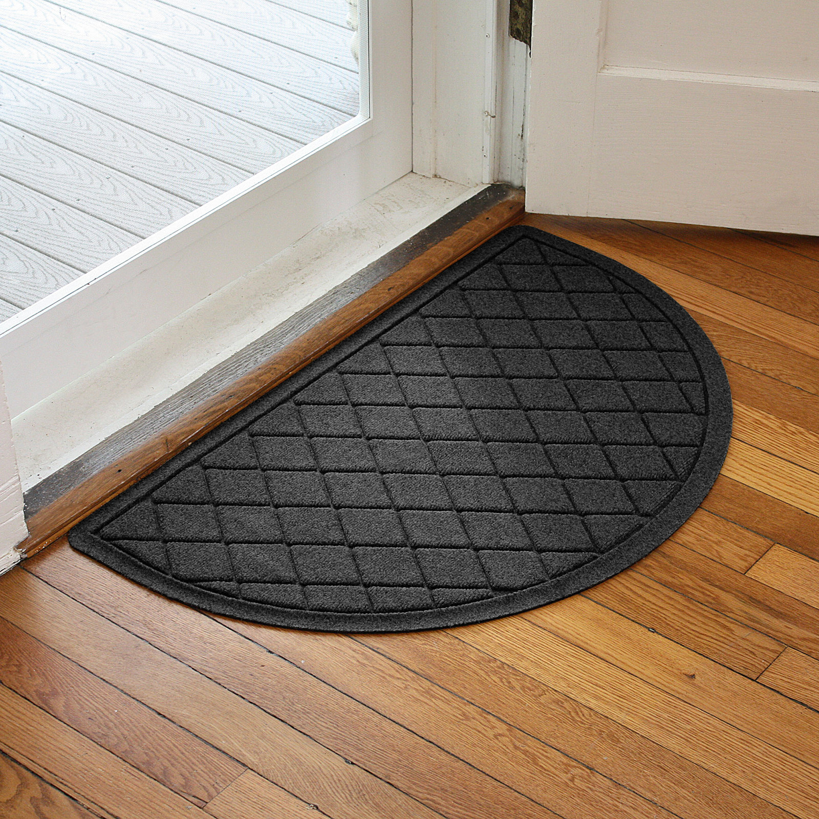 WaterHog Non-Slip Indoor/Outdoor Doormat, Charcoal, Semi-Circle 24" x 39"