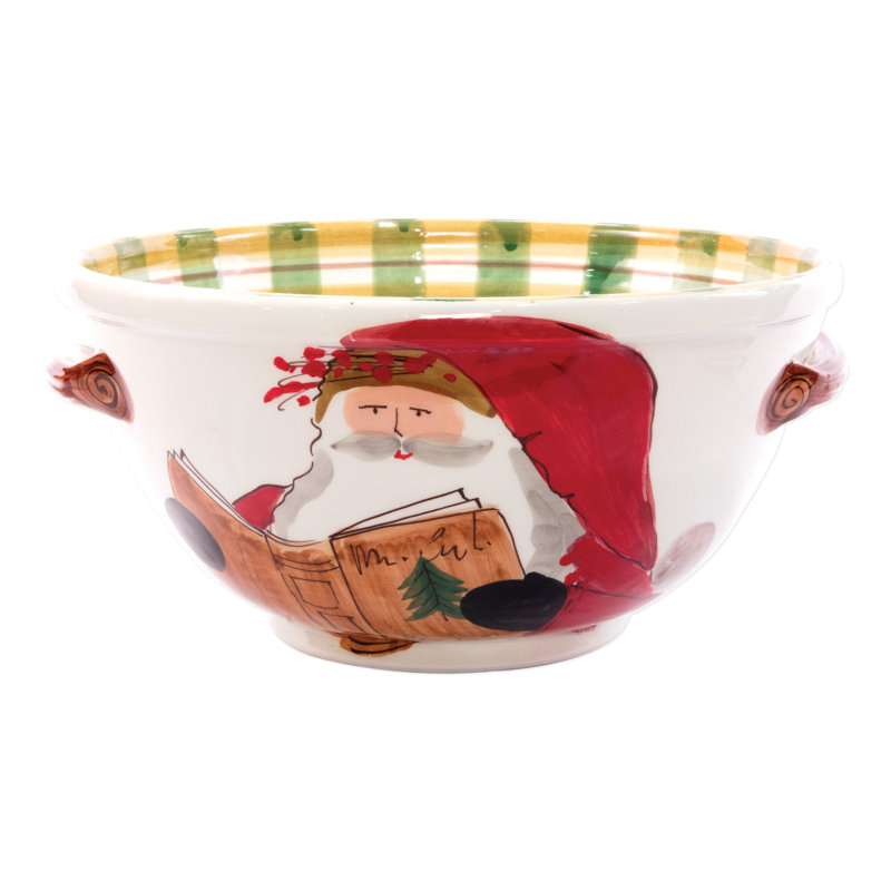Old St. Nick Handled Medium Bowl with Santa Reading