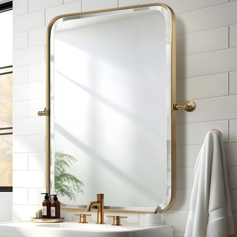 Bereket Metal Flat Wall Mirror, 32'' x 23'', Gold