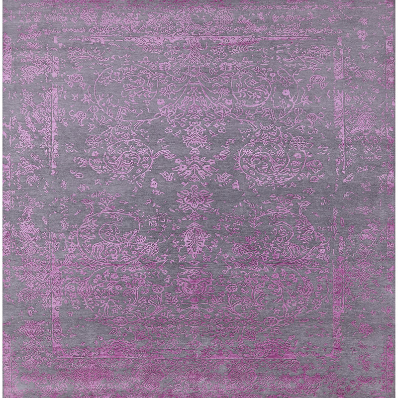 Tapis mauve à motif floral, Carré 5 pi