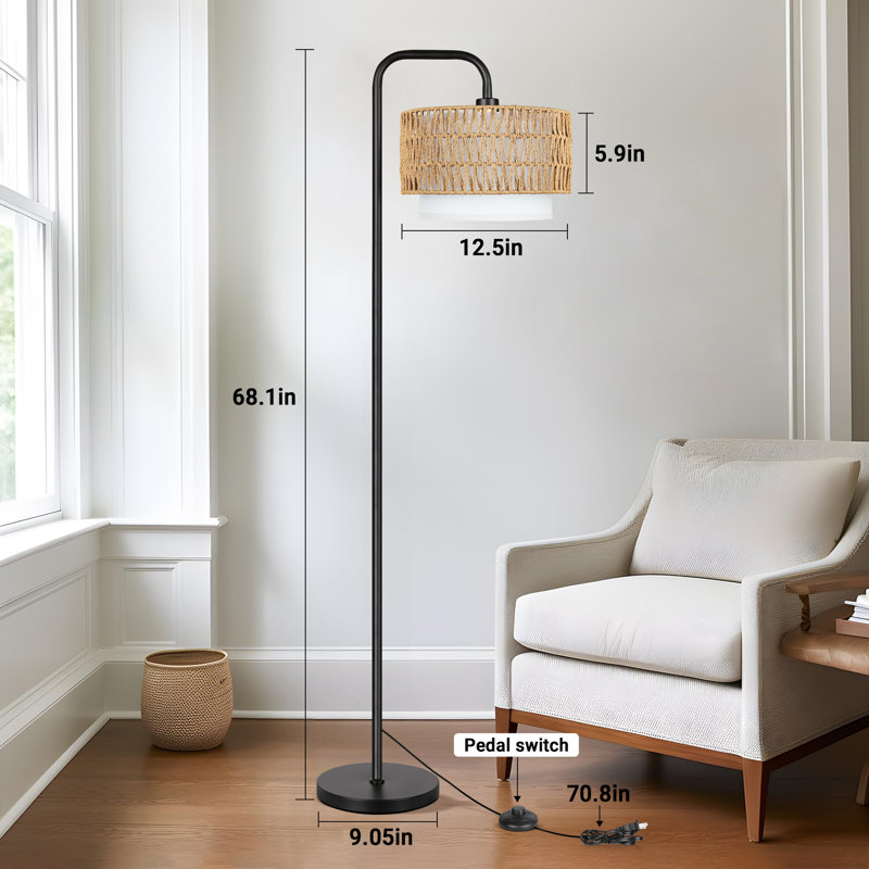 Ashea 68'' Arched Floor Lamp, Black, Black