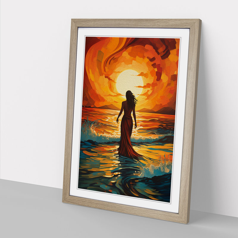Art Deco Sunset Action Painting Framed Print, 64cm H x 46cm W, Oak Framed