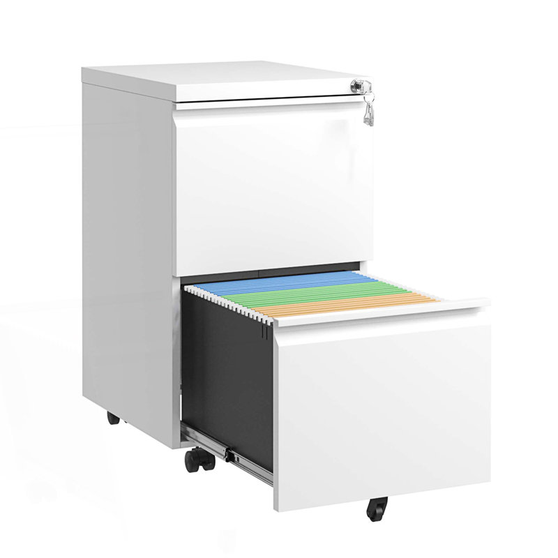 2 Drawer Metal Mobile File Cabinet, Rolling File Cabinet With Lock, Living Room Storage Cabinet, Antique White