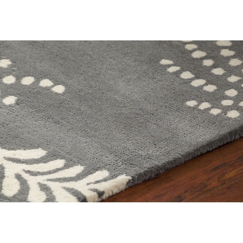 Tapis floral en laine touffeté à la main gris et blanc cassé Colbye, Rond 7 pi 9 po