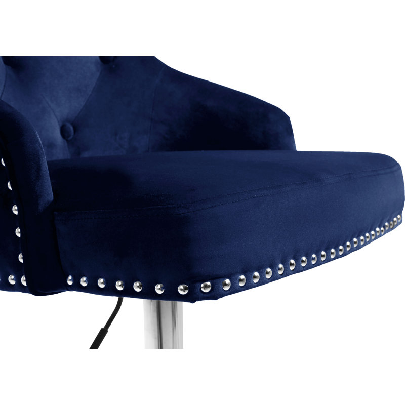 Bocana Swivel Upholstered Adjustable Height Counter Stool with Metal Frame, Navy, Chrome