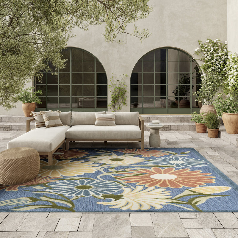 Shila  Blue Sage Outdoor Rug, Rectangle 9' x 12'