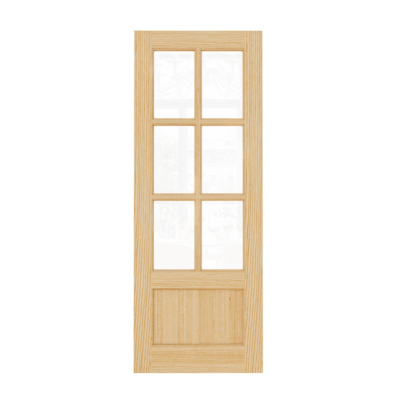 Porte avant en bois de pin de 80 pouces avec dalle de verre à double vitrage transparent 6 Lite seulement, L 30 po x H 80 po