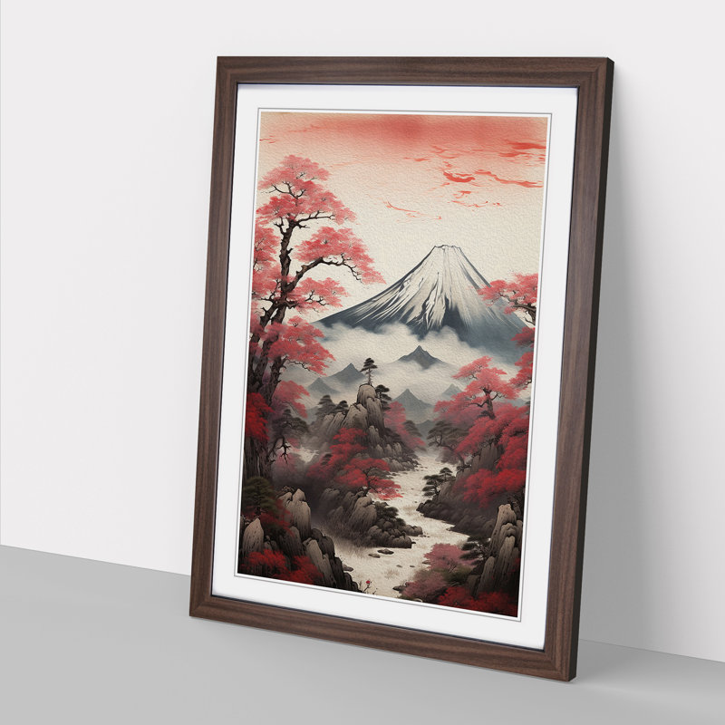 Japanese Mountains Symbolism - Framed Print, 46cm H x 34cm W x 2cm D, Walnut