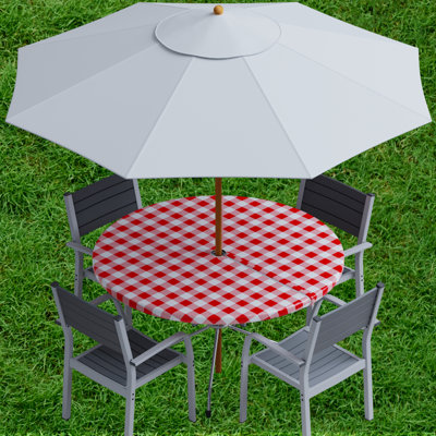 Jevdokija Vinyl Picnic Fited Tableclth With Umbrella Hole 30" Round